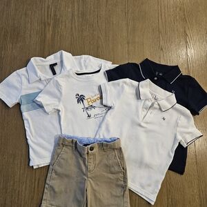 Janie and Jack Preppy Polo Shirt Set And Khaki Shirts- White, Navy, Tan